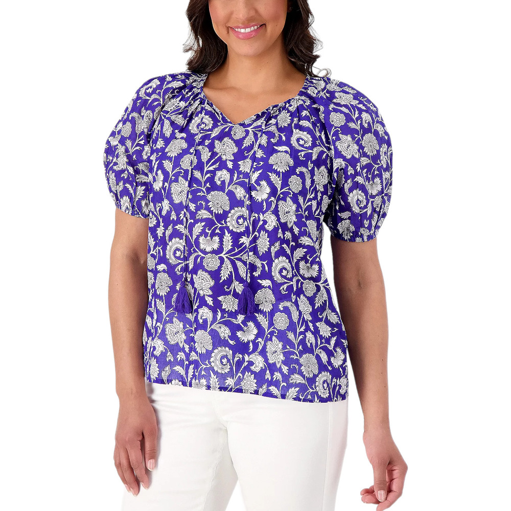 Destination 365 Printed Short-Sleeve Blouse Clematis Blue - Regular